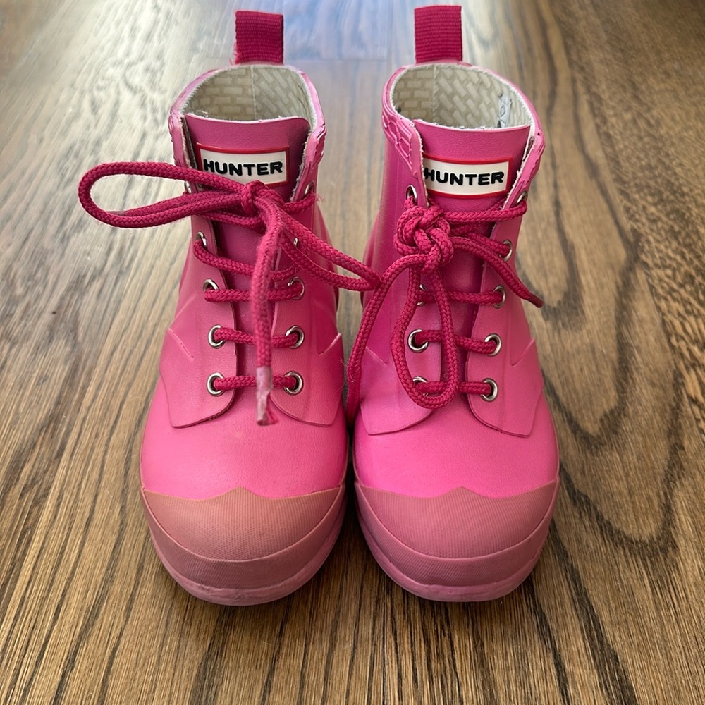 Hunter Thurloe Lace Up Rain Boots Pink Girl Size 12/13